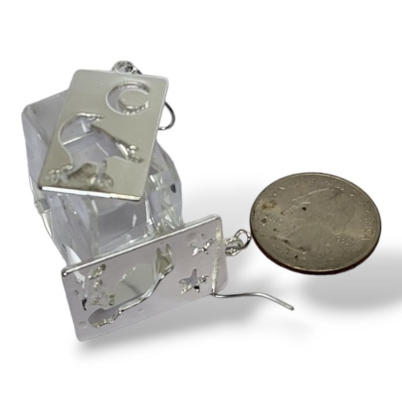 Silver High Polished Crow Raven Moon cut out Drop Dangle Earrings - Picture 6 of 6